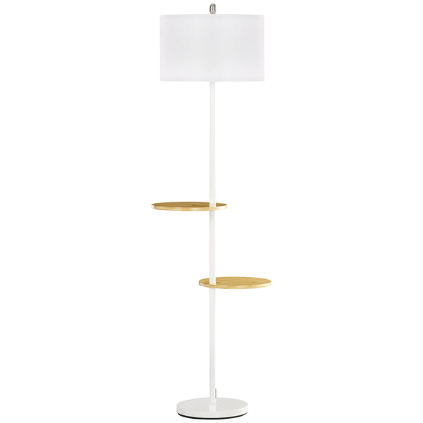 online Lampada da Terra a Piantana Ø40x163 cm con 2 Mensole e Paralume in Tessuto Bianco