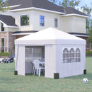 Gazebo da Giardino Pieghevole 3x3m con Design Pop Up e Finestre in Tessuto Oxford Bianco-2