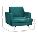 Poltrona Imbottita 96x87x87 cm Gambe in Acciaio in Tessuto Verde-3