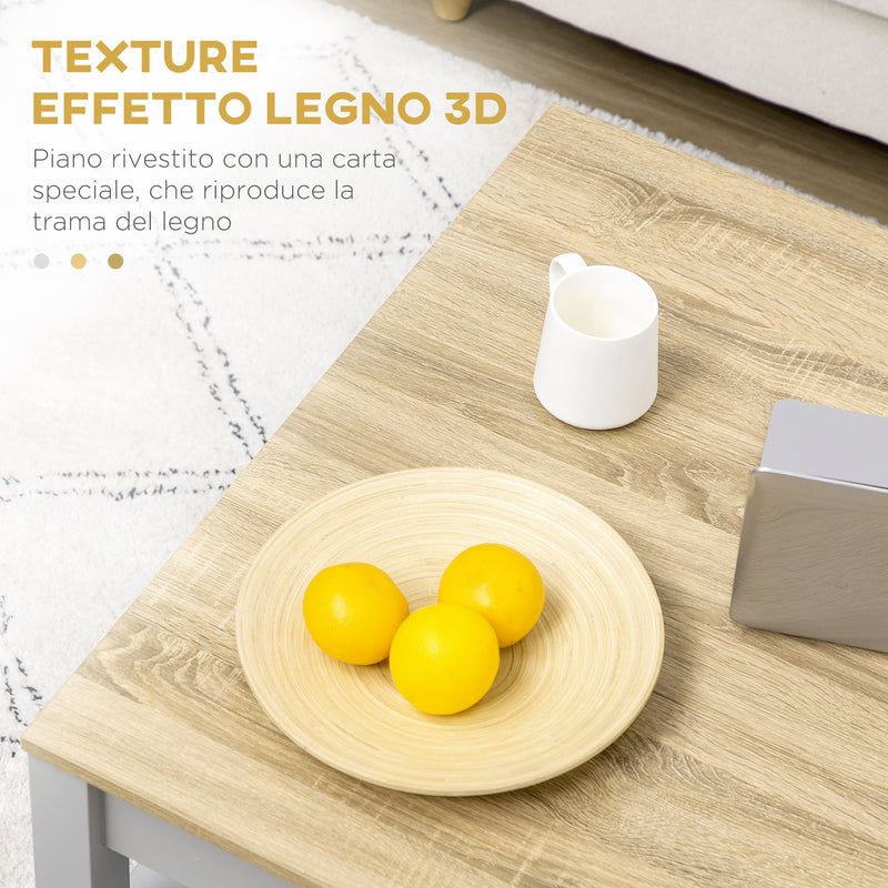 Tavolino da Caffè 80x80x42,5 cm con Ripiano in Truciolato  Grigio e Legno-5
