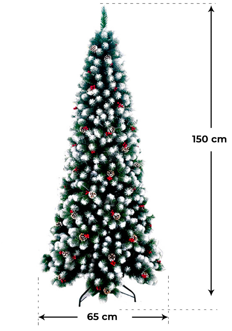 Albero di Natale Artificiale Innevato con Pigne Natalino Slim Verde Varie Misure-3