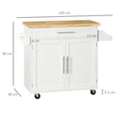 Carrello da Cucina 109x40x89 cm con Ruote in Legno Bianco-3