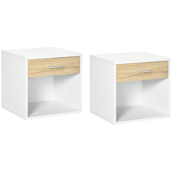 Set 2 Comodini 1 Cassetto 47,5x40x45 cm in Truciolato Bianco e Legno Naturale acquista