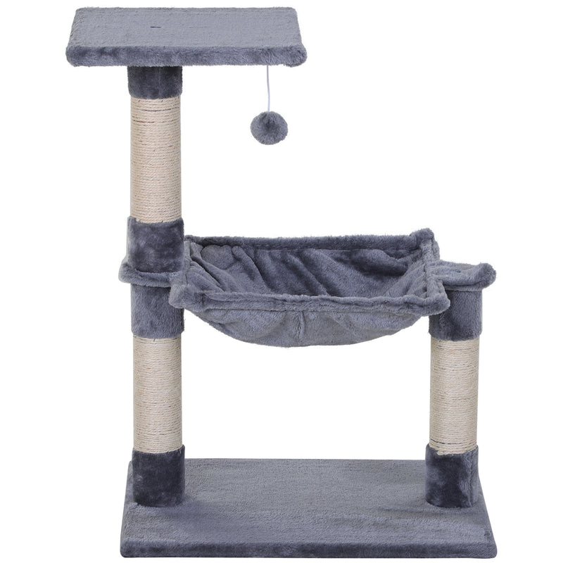 Albero Tiragraffi con Amaca e Pallina 50x36x70 cm in Legno e Peluche Grigio-1