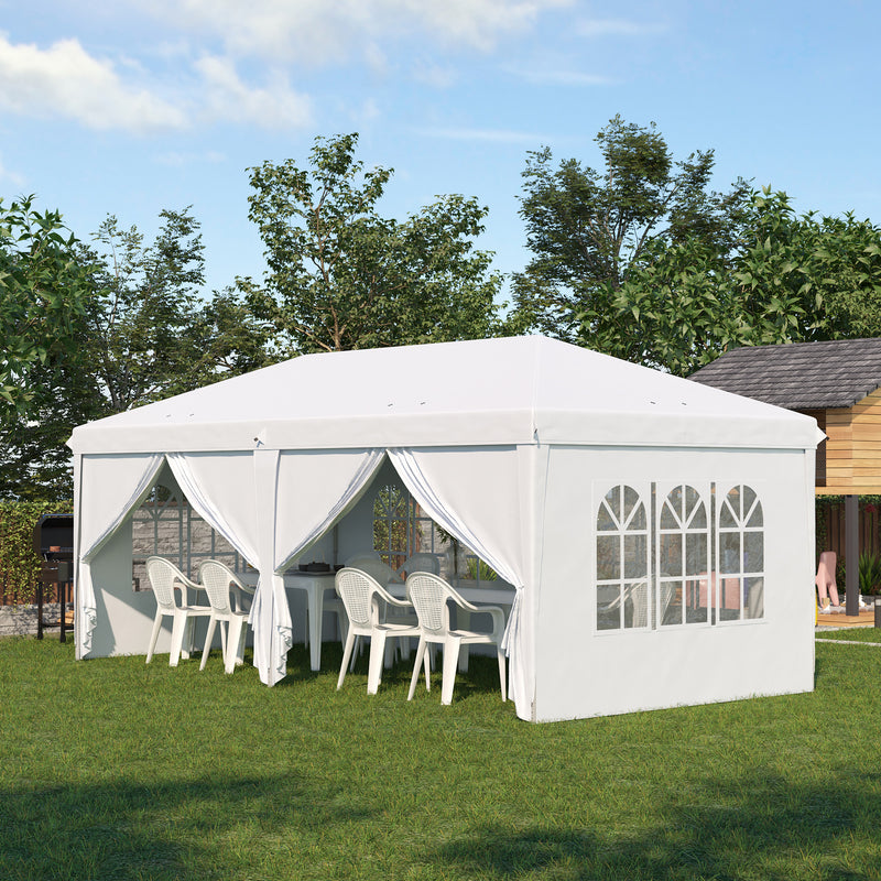 Gazebo Pieghevole 6x3m Funi e Picchetti Bianco-2