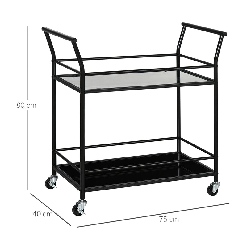 Carrello da Cucina a 2 Ripiani in Vetro Temperato 75x40x80 cm 4