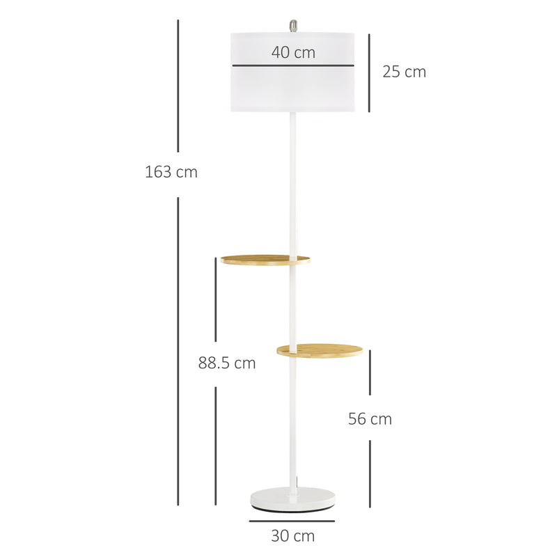 Lampada da Terra a Piantana Ø40x163 cm con 2 Mensole e Paralume in Tessuto Bianco-3