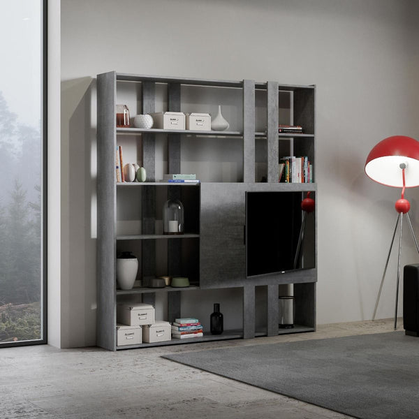 Libreria Moderna 5 Ripiani con Pannello per TV 178x36x204 cm in nobilitato Grigio online