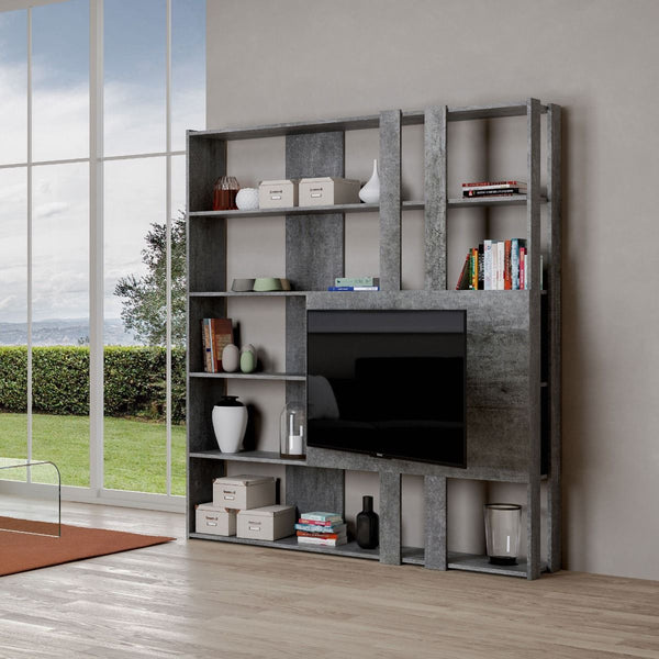 Libreria Moderna 5 Ripiani con Pannello per TV 178x36x204 cm in nobilitato Grigio sconto