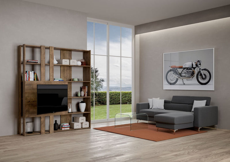 Libreria Moderna 5 Ripiani con Pannello per TV 178x36x204 cm in nobilitato  Marrone – acquista su Giordano Shop