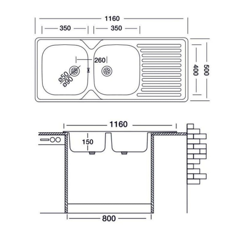 Lavello Cucina 2 Vasche 116x50 cm in Acciaio Inox Apell Venezia Gocciolatoio  Destro Seconda Scelta – acquista su Giordano Shop