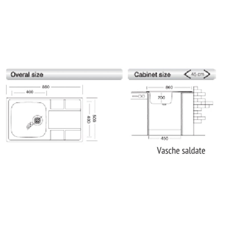 Lavello cucina 86x50 cm 1 vasca e gocciolatoio SAXT331A destro