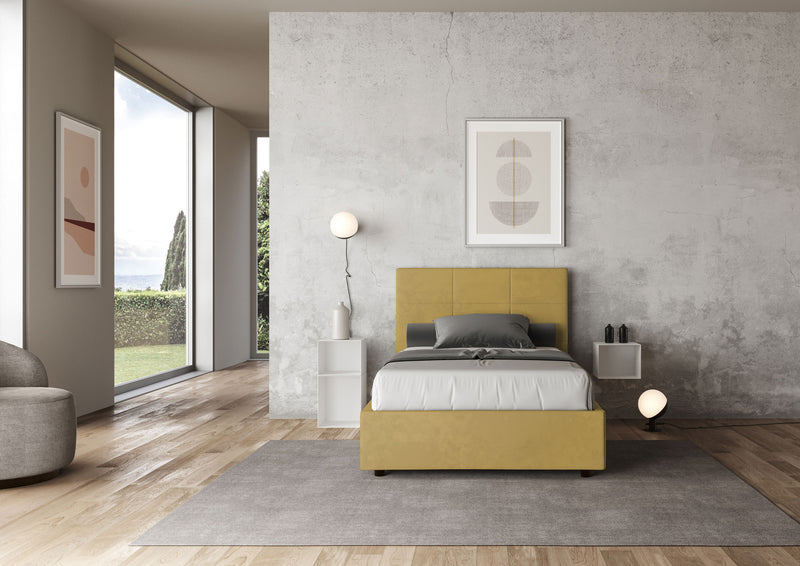 Letto 1 Piazza e Mezzo 120x200 cm con Rete e Contenitore Antea Ocra