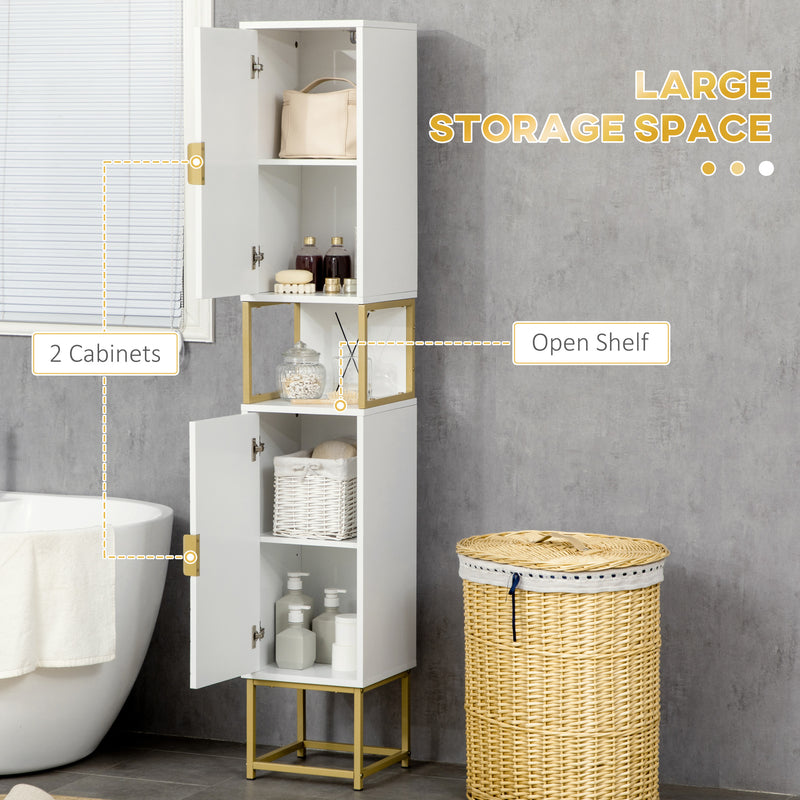 Mobile Colonna Bagno 30x30x170,7 cm in MDF e Acciaio Bianco e Oro-4