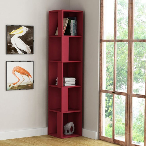 Libreria angolare 31,4x31,4x158,9 cm Piano bordeaux 5 ripiani sconto