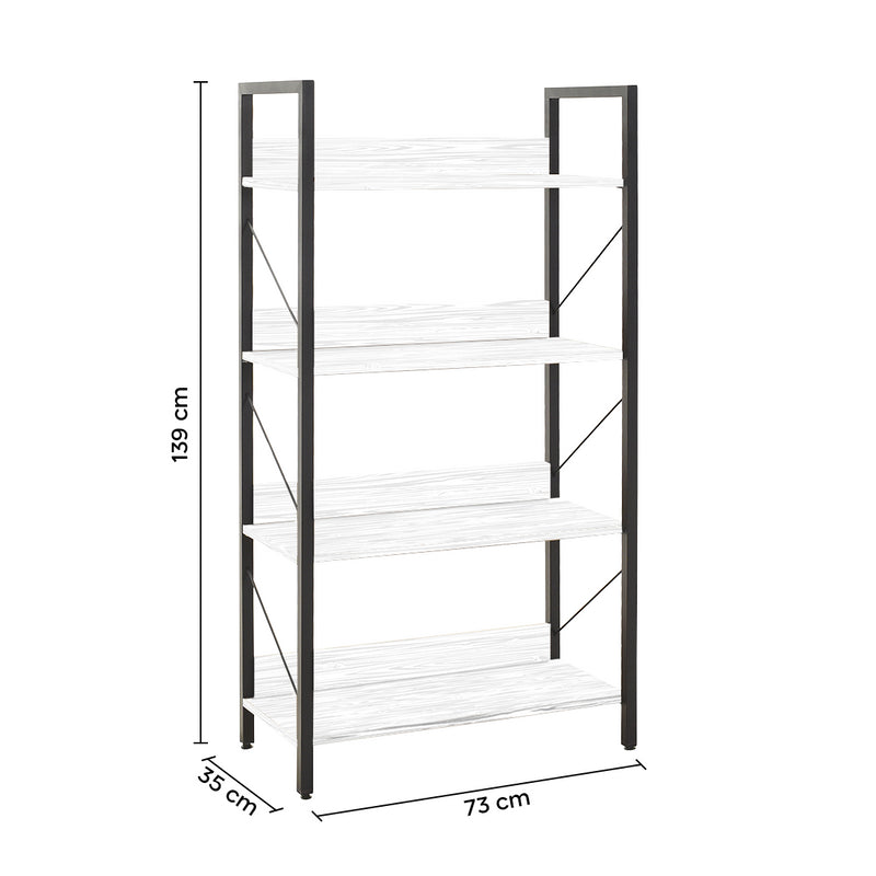 Libreria in Legno 139x73x35 cm Scaffale 4 Ripiani per Ufficio Bianco-3