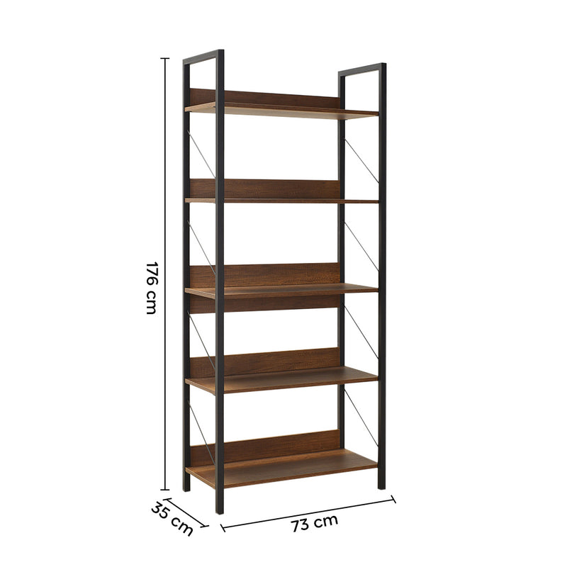 Libreria in Legno 73x176x35 cm Scaffale 5 Ripiani per Ufficio Noce-2