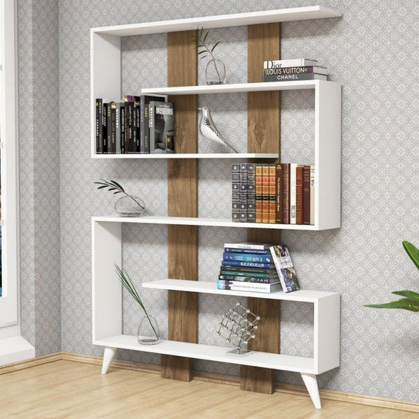 Libreria 120x164h cm Jane bianca particolari noce sconto