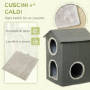 Casetta per Gatti a Due Livelli 42x46x59,5 cm 3 Entrate con Cuscini Verde-5