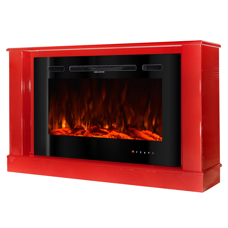 Camino Elettrico da Pavimento 72,5x121,5x30 cm Effetto Fiamma 1500W Bernard mini rosso & Adeli-6