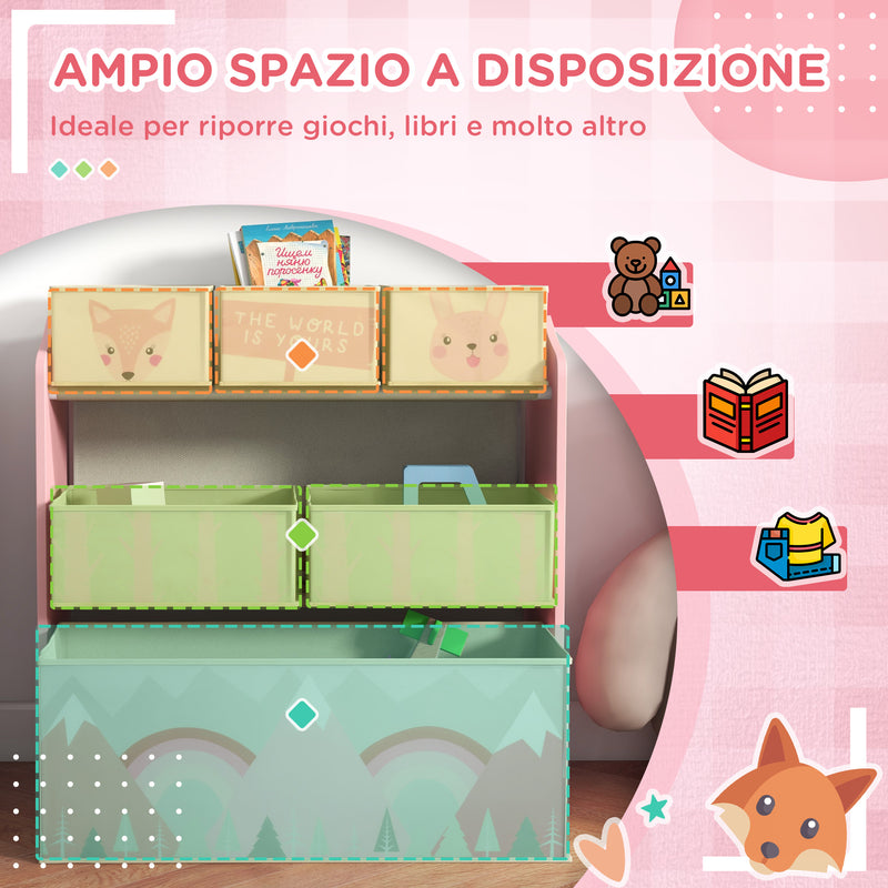 Scaffale Portagiochi per Bambini 63x30x66 cm 6 Contenitore Rimovibili Rosa  – acquista su Giordano Shop