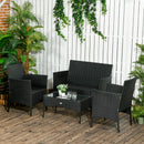 Set Salotto da Giardino Divano 2 Poltrone e Tavolino in Rattan PE Nero-7