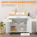 Carrello da Cucina 109x40x89 cm con Ruote in Legno Bianco-4