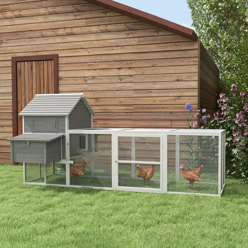 Pollaio da Giardino con Casetta per Galline Rampa e Area Aperta 310,5x149,5x149 cm  Grigio-2