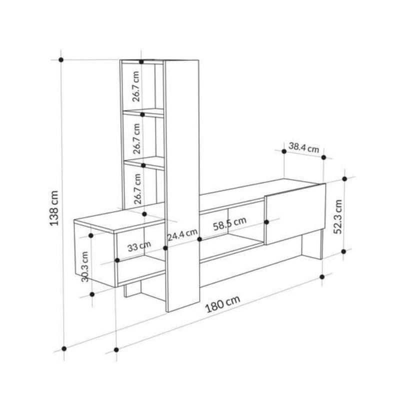 Mobile TV 1 Anta 180x38x138 cm in MDF Troya Bianco e Antracite-6