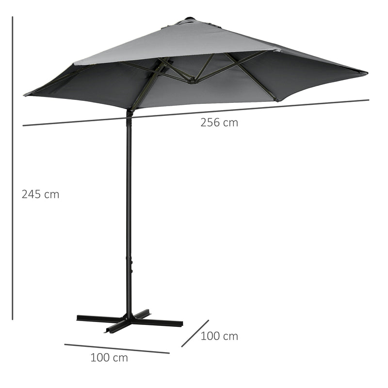 Ombrellone da Giardino Decentrato Ø256x245 cm in Acciaio e Poliestere Grigio Scuro-3