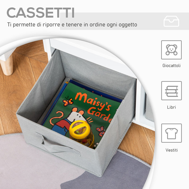 Cassapanca Banchetto Scuola per Bambini 2 in 1 60x43x57 cm con 2 Cassetti Bianca-5
