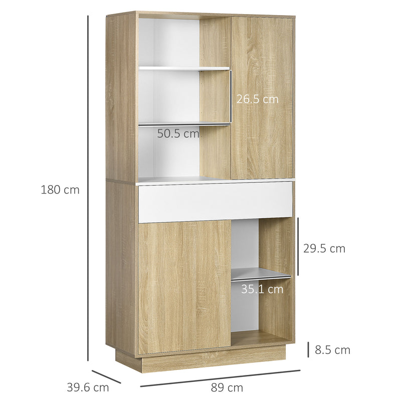 Credenza Moderna 89x39,6x180 cm in Legno Naturale e Bianco