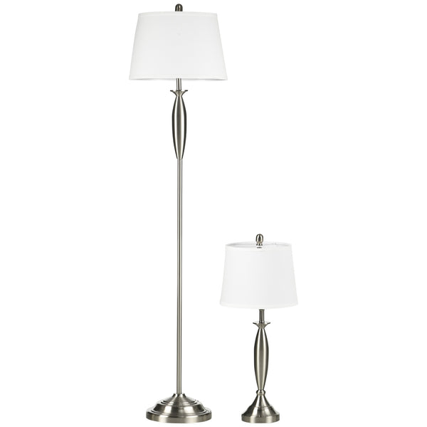 Set Lampada da Terra e Lampada da Tavolo 40W Attacco E27 in Acciaio e Tessuto Bianco e Argento online