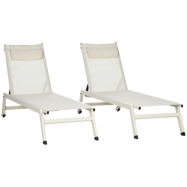 Set 2 Lettini Prendisole da Giardino 55x195x30 cm in Alluminio e Poliestere Beige acquista