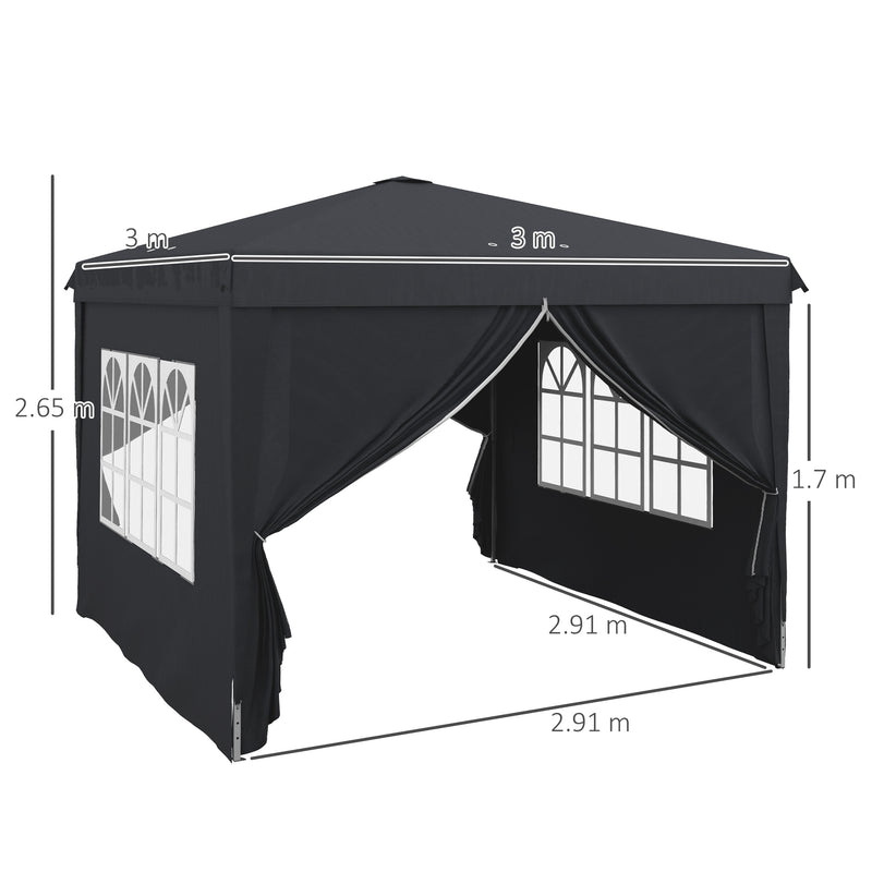 Gazebo Pieghevole 3x3m in Metallo Grigio-3