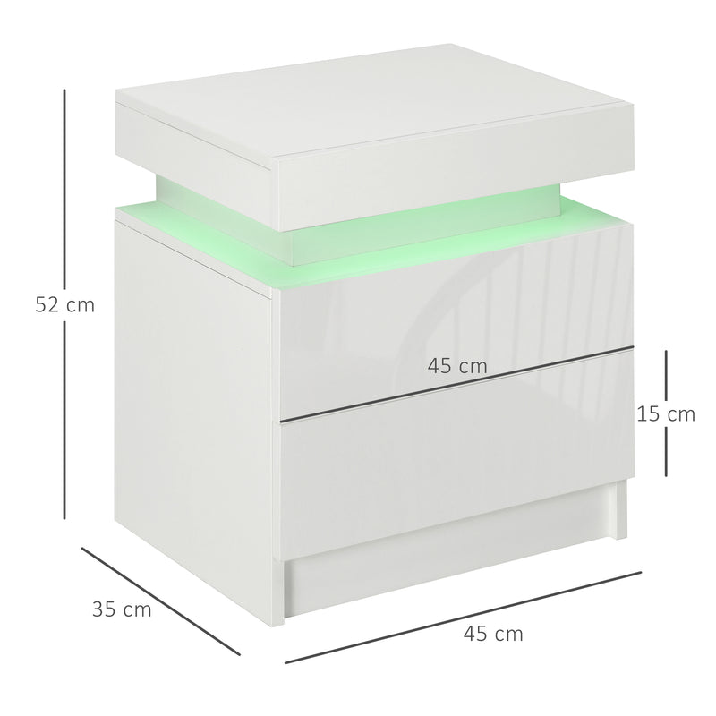 Comodino con LED RGB 45x35x52 cm 2 Cassetti in Truciolato Bianco-3