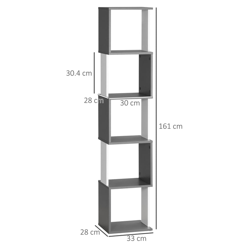 Libreria Moderna Salvaspazio a 5 Ripiani 33x28x161 cm in Legno Grigio e Bianco-3