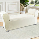 Panca Scendiletto 120x39x55 cm con Brillantini in Tessuto Effetto Velluto Beige-1