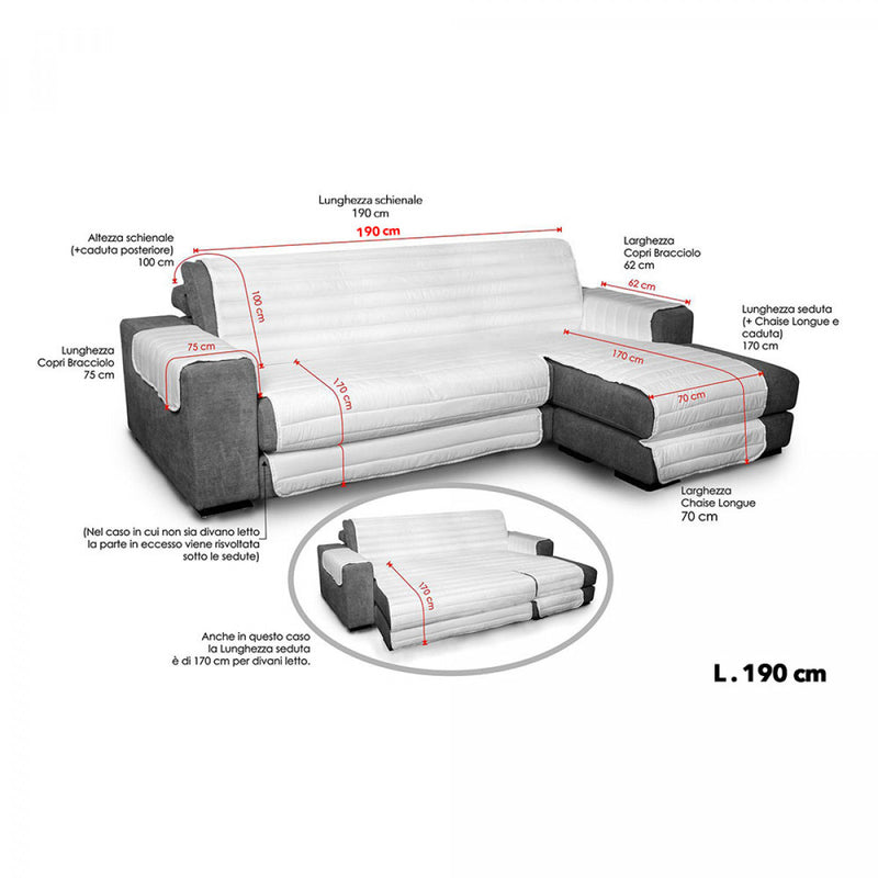 Copridivano Trapuntato in Microfibra con Penisola Destra Panna Seduta 190 cm-3