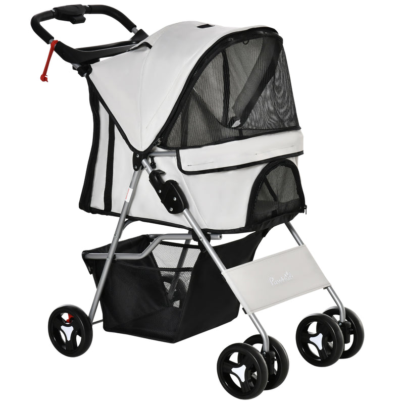 Passeggino per Cani Pieghevole con 3 Reti e Cerniera 75x46x94 cm in Ferro e Tessuto Oxford Grigio-1