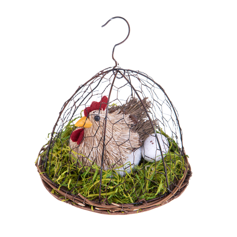 Set 2 Galline Decorative Dentro Gabbia Rete H 15 cm-3