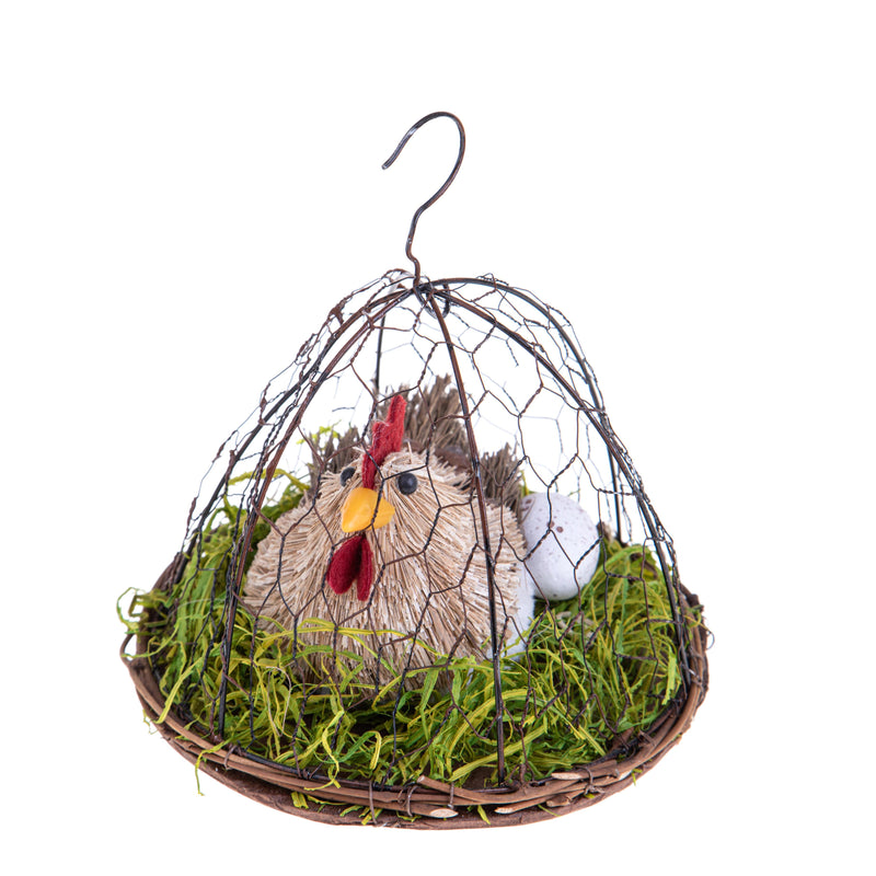 Set 2 Galline Decorative Dentro Gabbia Rete H 15 cm-1