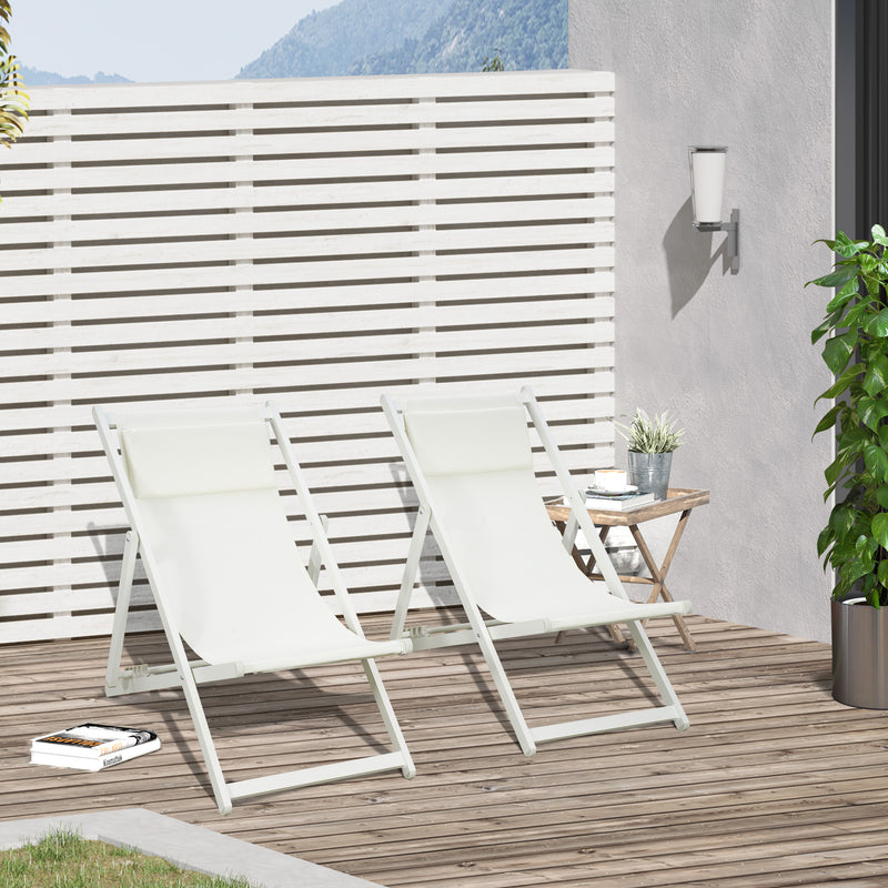 Set 2 Sedie Sdraio 96,5x58x91,5 cm in Alluminio Beige-2