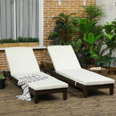 Set 2 Lettini Prendisole 196x60x22 cm in Rattan PE Marrone e Bianco-2