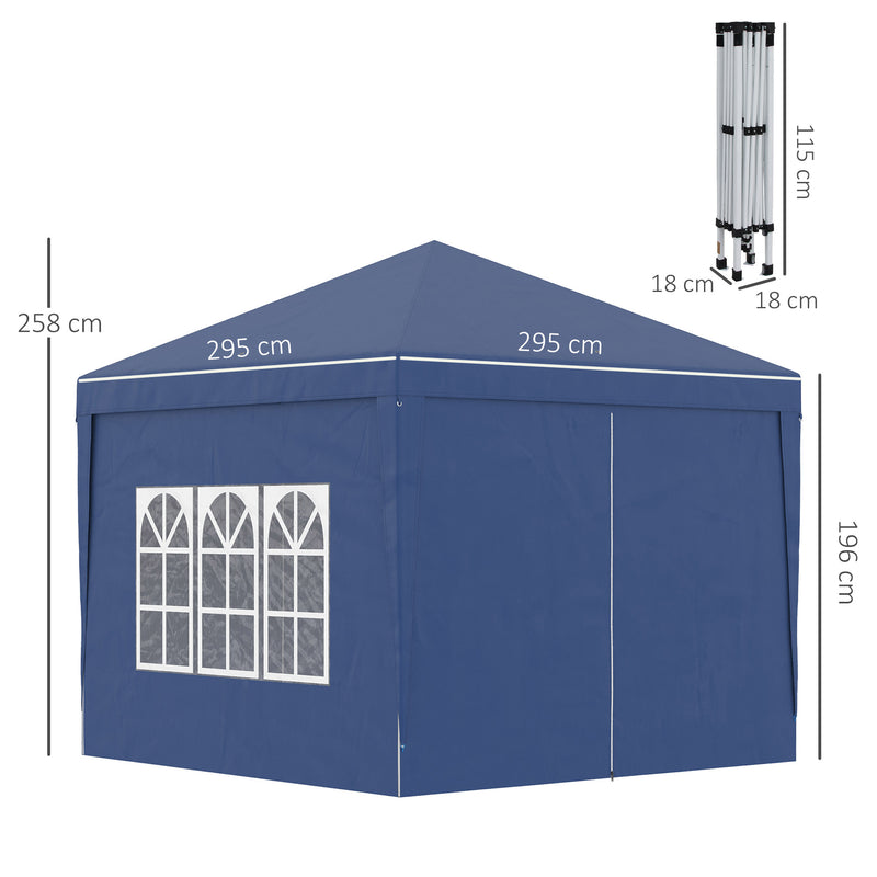 Gazebo Pieghevole da Giardino 2,95x2,95x2,58m in Acciaio e Tessuto Oxford Blu-3