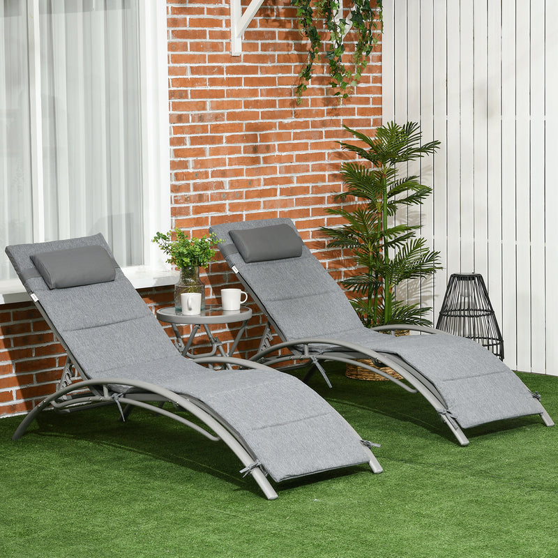 Set 2 Lettini Prendisole da Giardino 62x165x82 cm con Tavolino in Alluminio e Acciaio Grigio-2