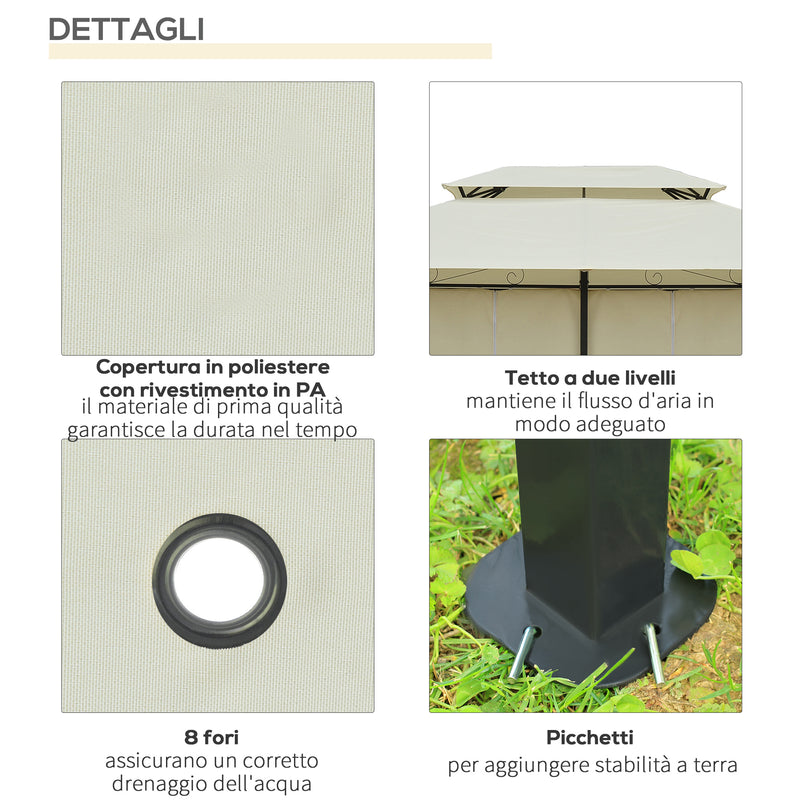 Gazebo da Giardino 3x4m con Tende in Acciaio e Poliestere Bianco e Crema-5