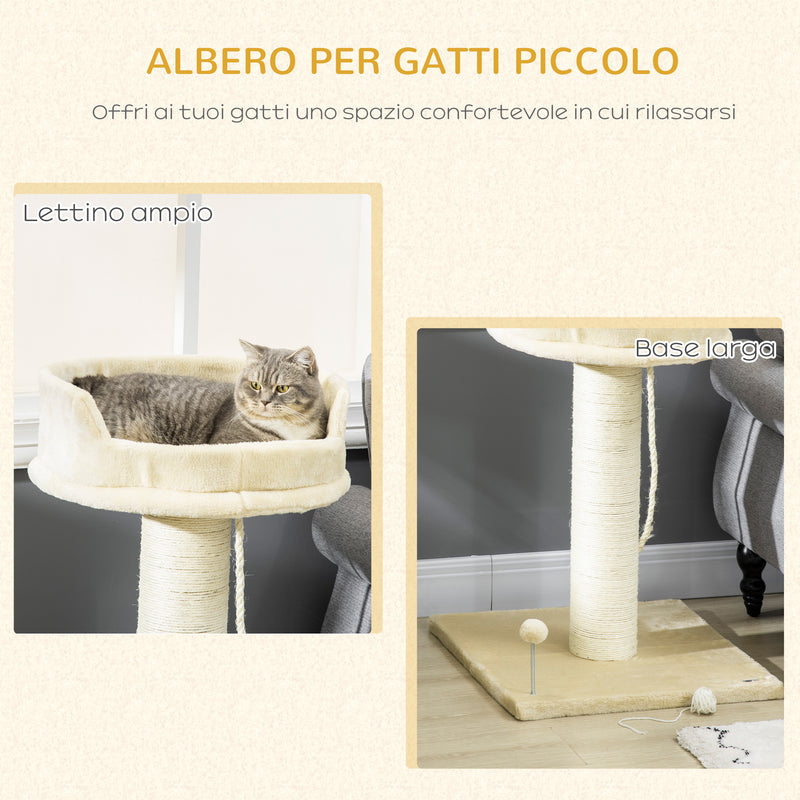 Albero Tiragraffi per Gatti 55x55x83 cm con Lettino e Pallina in Peluche e Sisal Beige-4