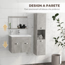 Mobile Bagno Sospeso 60 cm Lavabo Specchio e 1 Pensile Grigio-5