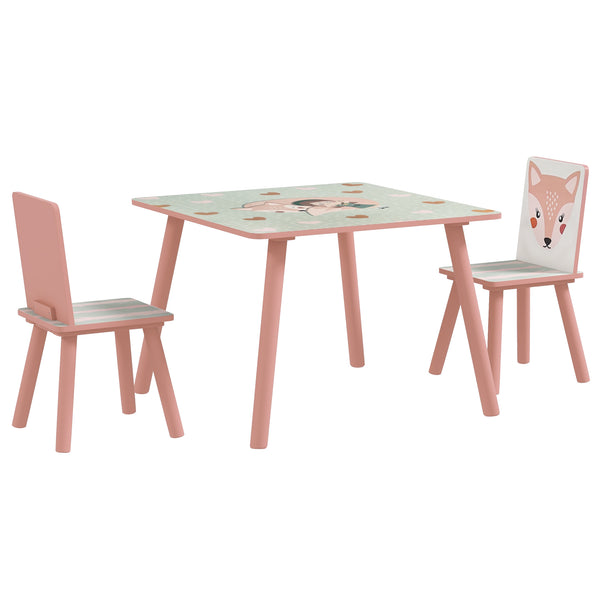 sconto Set Tavolo con 2 Sedie per Bambini in Legno di Pino e MDF Rosa